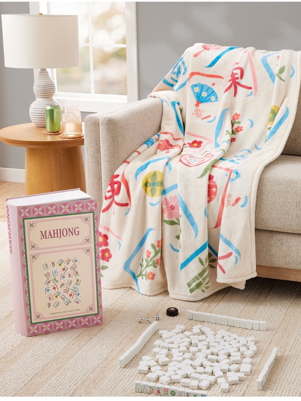 Mahjong Silk Touch Throw Blanket 50” x 70” w/ Board Game Gift Box